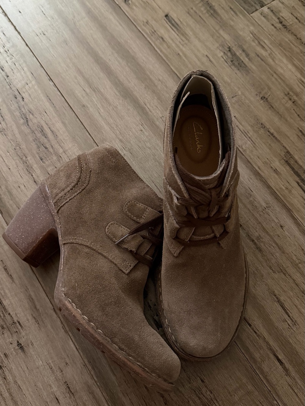 Clarks Brown Suede Lace-Up Block Heel Ankle Boots